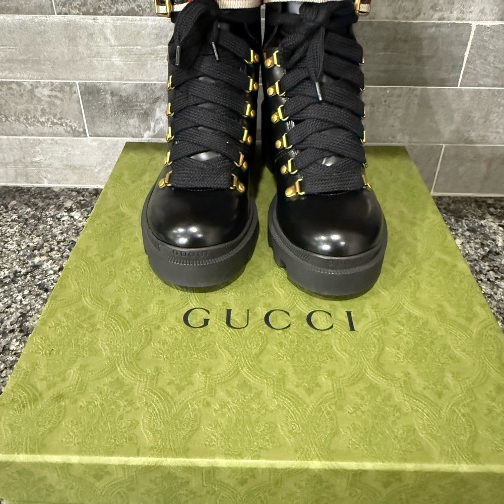 Gucci Black Lace Up Boots with Chunky Sole